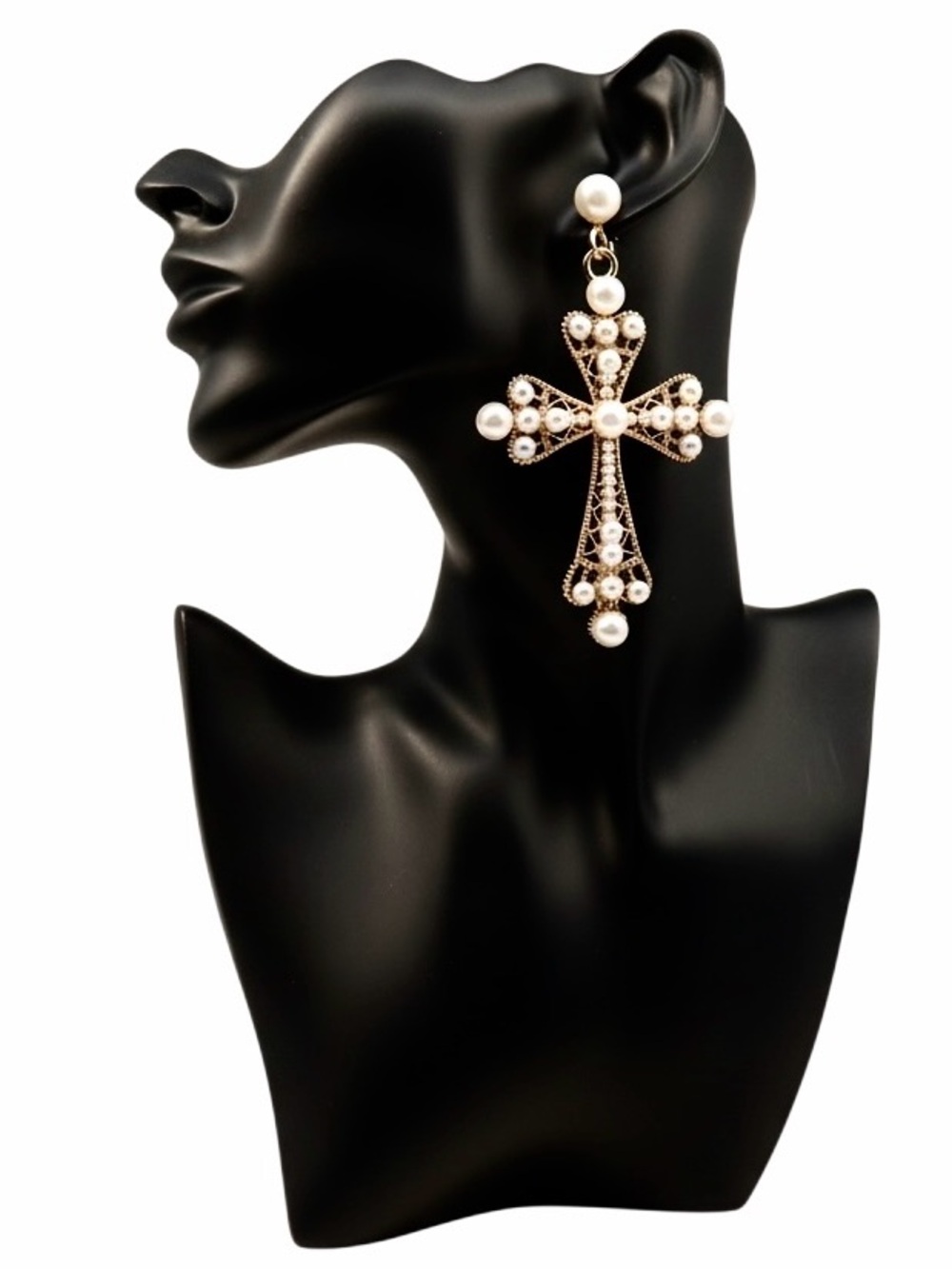 (NWT) Pearl Cross Statement Earrings